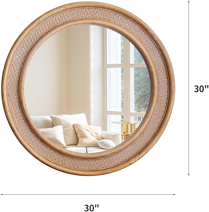 Micasso Round Rattan Wall Mirror: 30" Purely Handmade Wooden Frame Wicker Mirror - Image 8