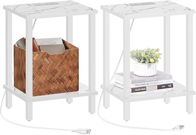 TUTOTAK End Table with Charging Station, Small Side Table, Nightstand Bedside by WelcometotheTUTOTAKHome