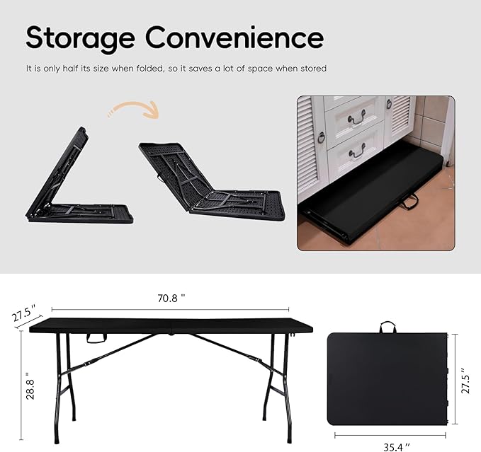 Folding Table 6FT HDPE 6 Foot Foldable Table Portable Banquet Surface - Image 3