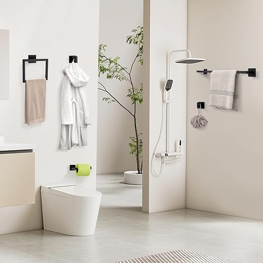 YACVCL Black Towel Bar Set 5-Piece Bathroom Hardware Accessories Set, SUS304 - Image 9