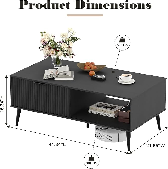 41.34''D Coffee Table, 2-Tiers Farmhouse Coffee Tables - Image 2