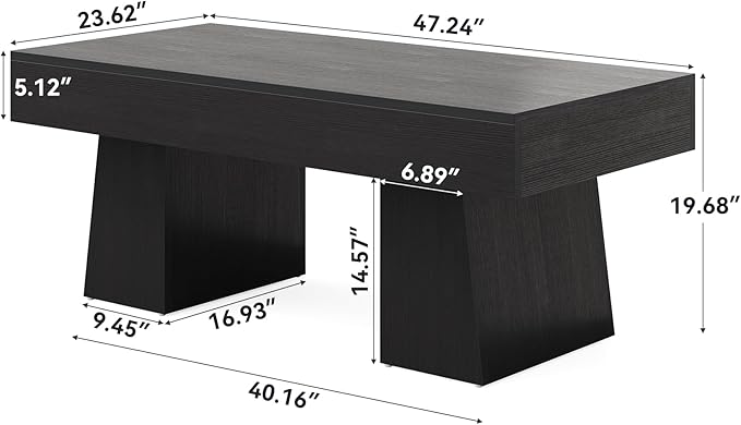 LITTLE TREE Farmhouse Coffee Table, 47 Inches Wooden Rectangular Accent Center - Image 2