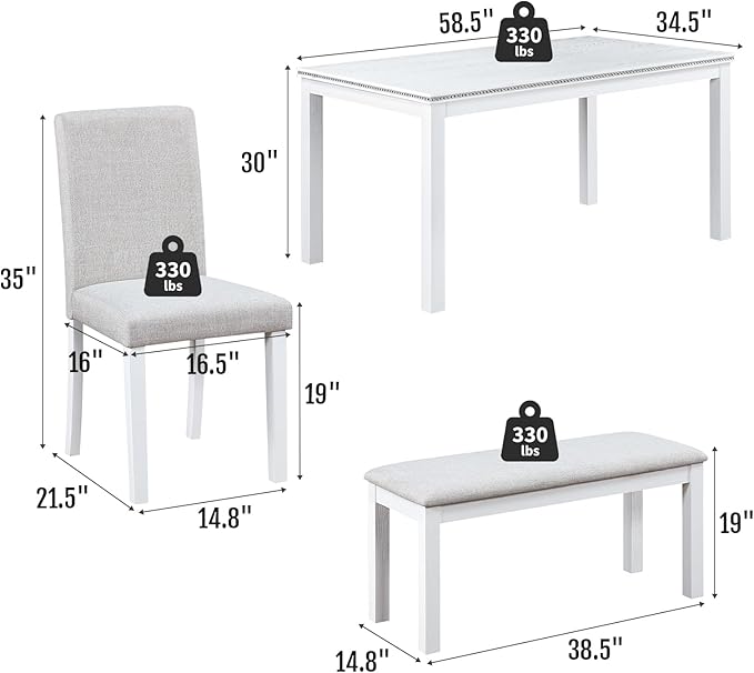6-Piece Solid Wood Dining Table Set, Including 1 Dining Table, 4 Upholstered - Image 2
