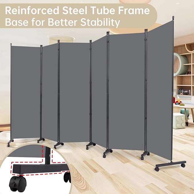 Room Divider 6 Panel Room Dividers/Wheels, Fabric Room Divider Panel - Image 3