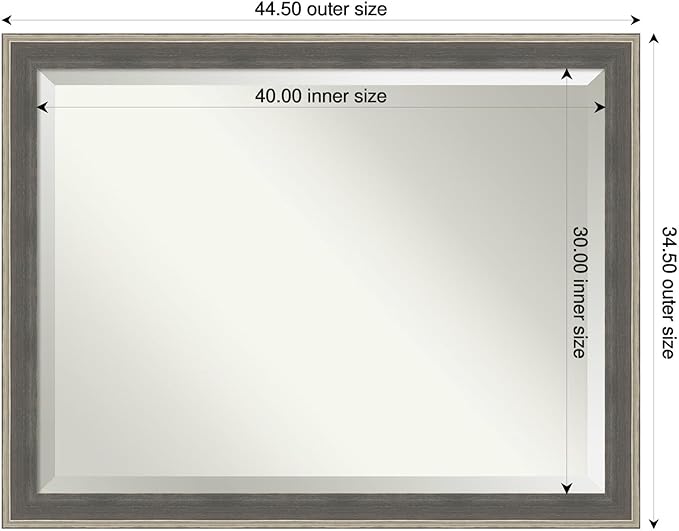 Amanti Art Grey Wall Mirror 35x45 Cottage Grey Silver Rectangle Bathroom Mirror - Image 3