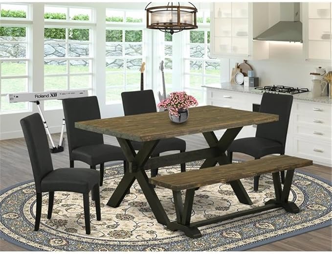 East West Furniture X676DR124-6 6 Piece Kitchen Table Set Contains a Rectangle - Image 2