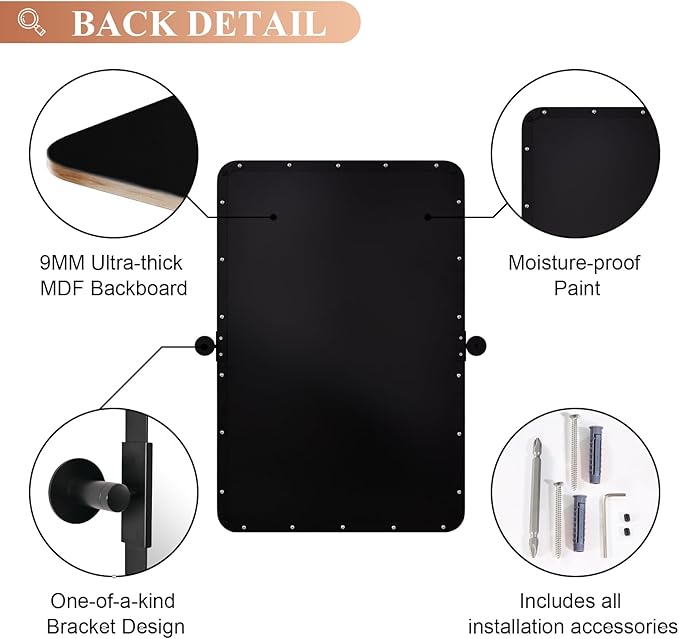 MOON MIRROR 24"x36" Matte Black Pivot Mirror - Image 6