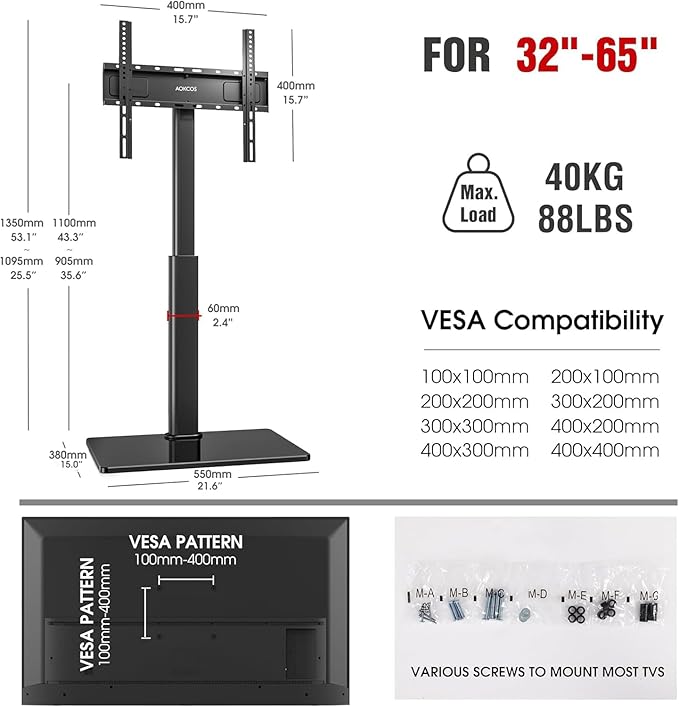 Swivel TV Floor Stand for 32-65 Inches TVs, 8 Level Height Adjustable Corner - Image 8