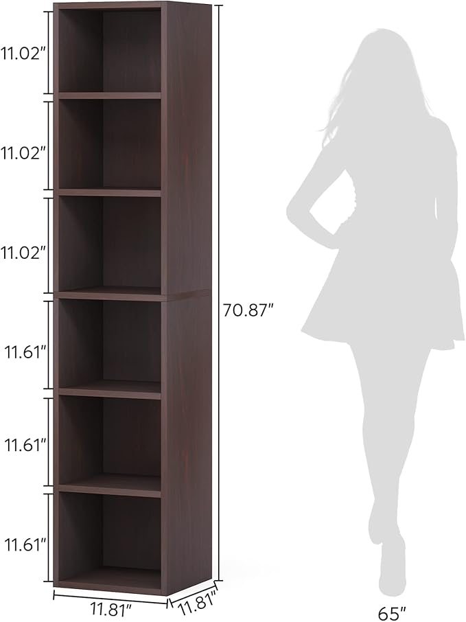 LITTLE TREE 70.9 Inch Tall Narrow Bookcase, Corner Bookshelf 6 Tier Cube - Image 3