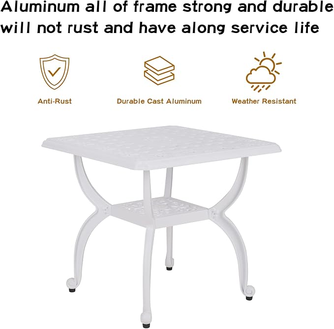 JARDIN DE CENTENNIAL Cast Aluminum Outdoor Side Table, Anti-Rust Outdoor End - Image 4