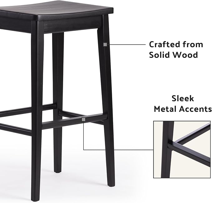 Plank+Beam Smythe Bar Stool, Sturdy Wood Modern Kitchen Bar Height Stool - Image 4