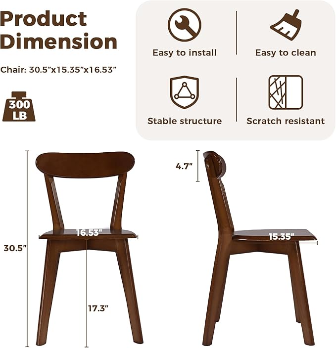 DELAVIN Soild Wood Dining Chairs Set of 6, Mid Century Oak Wood Kitchen Chairs - Image 3