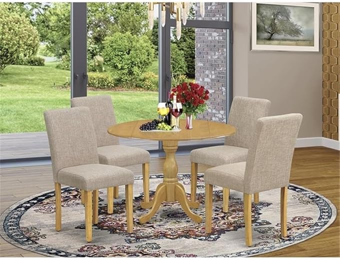East West Furniture DMAB5-OAK-04 5 Piece Dining Set Includes a Round Dining - Image 2