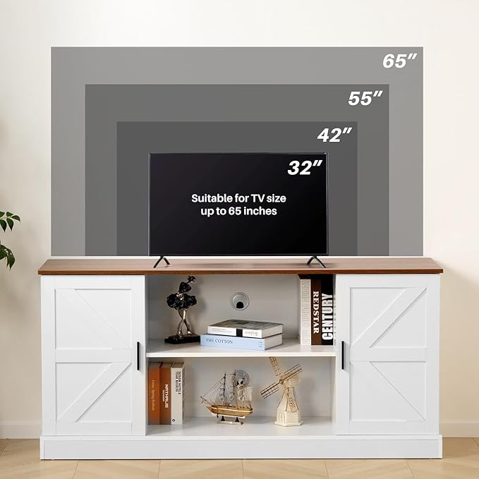 HollyHOME Farmhouse TV Stand for Televisions up to 65”, Wood Entertainment - Image 3