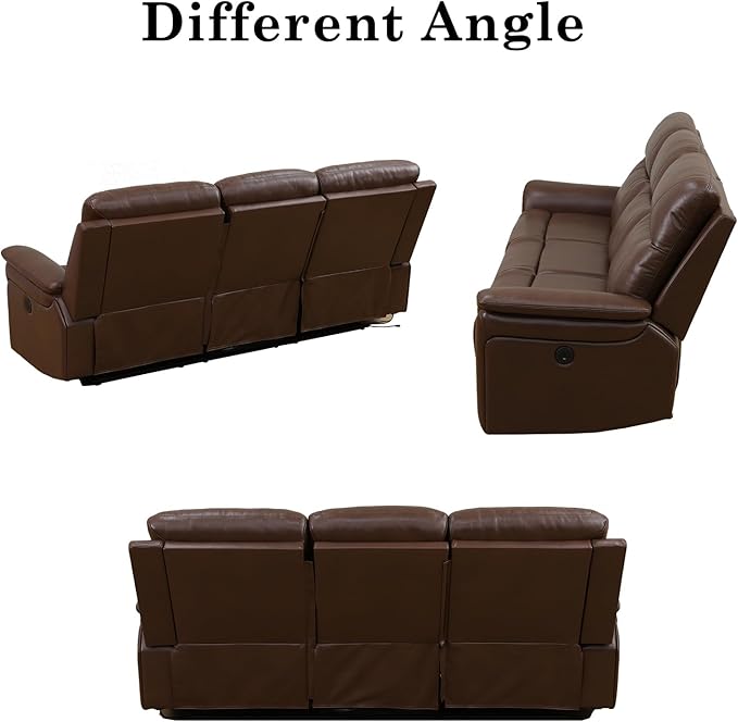 PU Leather Power Wall Hugger Chair Double Reclining Sectional Sofa 3-Seater - Image 7