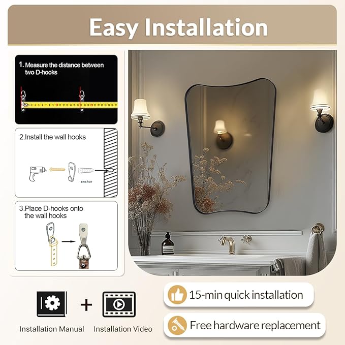 Black Bathroom Vanity Mirrors, 24 x 32 Irregular Wall Mirror - Image 9