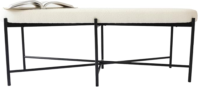 54” upholstered Boucle Accent Ottoman Bench - Image 3