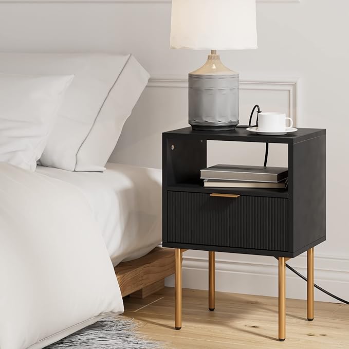 Masupu Nightstand with Charging Station, Mid-Century Modern Bedside Table with - Image 7
