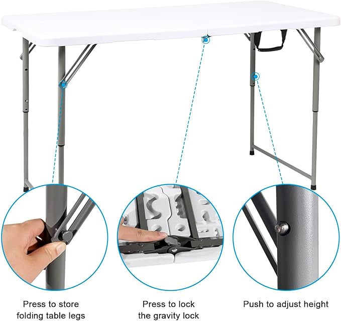 2-PCS 48" W x 24" D x 29.5" H - 4FT White Folding Table Heavy Duty Portable - Image 5
