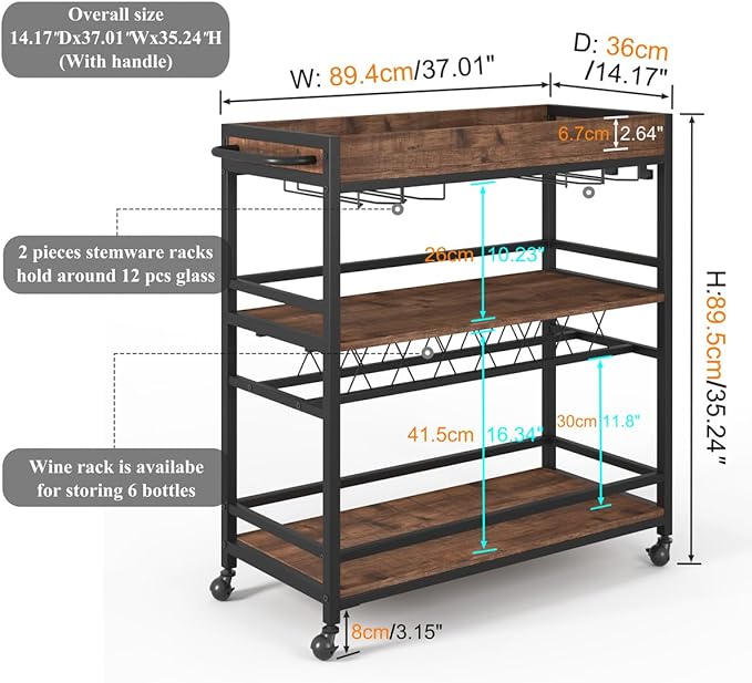 BON AUGURE Bar Cart for The Home, Rolling Home Bar Serving Cart on Wheels - Image 5