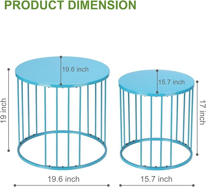 SUNNYPARK Outdoor Side Table Set of 2, Metal Circle Accent End Tables - Image 3