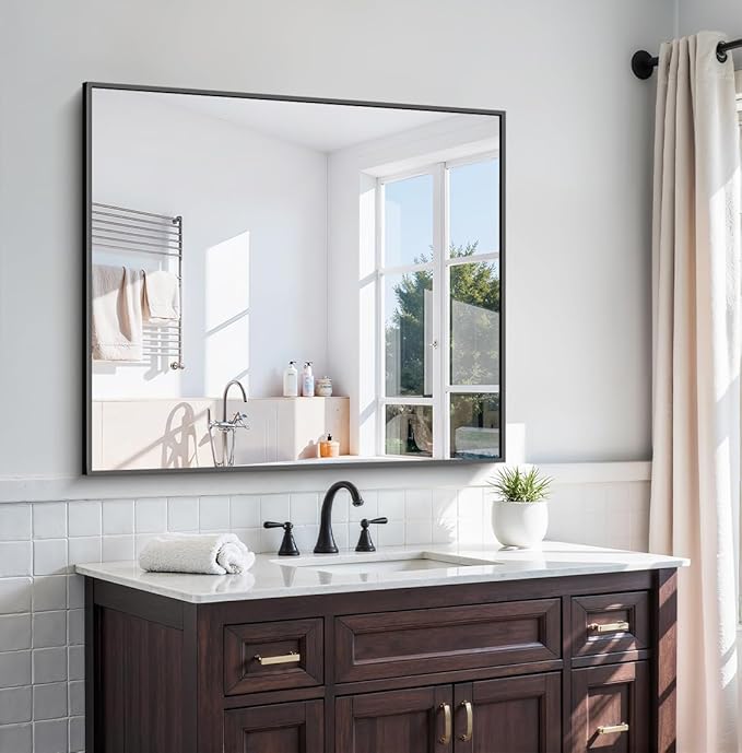 KOCUUY Black Rectangle Mirror, Large Black Wall Mounted Mirror, Metal Framed - Image 11