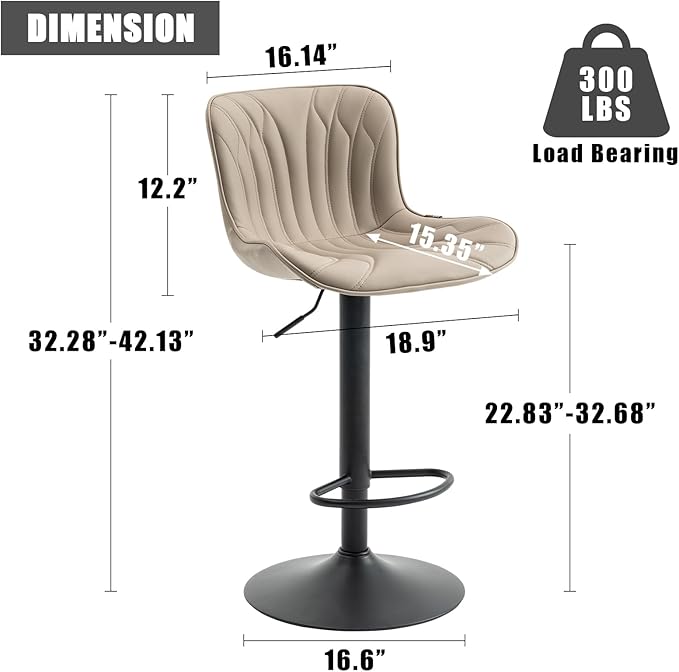 YOUNIKE Khaki Bar Stools Set of 2 Modern Swivel Counter Height Bar Chairs - Image 2