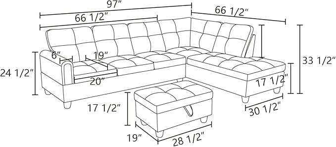 L-Shaped Sectional Sofa with Ottoman, Right-Facing Modern Microfiber Couch - Image 2