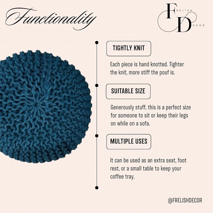 FRELISH DECOR Round Pouf Ottoman Hand Knitted 100% Cotton Pouf Foot Stool - Image 5