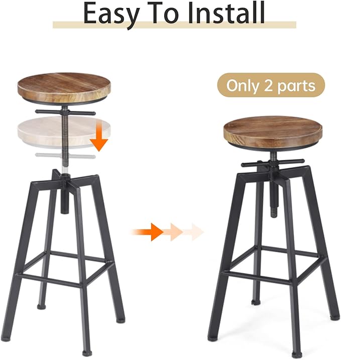 Vintage Adjustable Bar Stools Set of 2, Height Ranges from 24.8 to 30.8 inch - Image 9