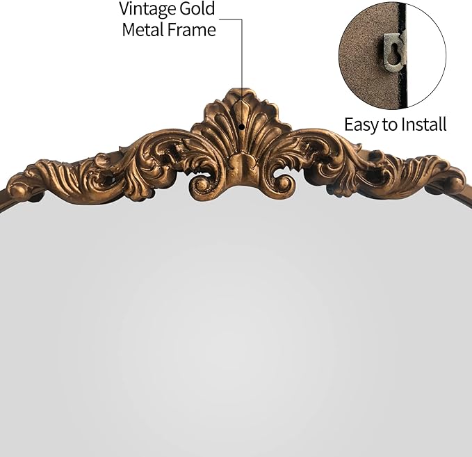 WAMIRRO Arched Gold Mirror, Antique Brass Mirrors, Wall Mounted Mirrors - Image 3