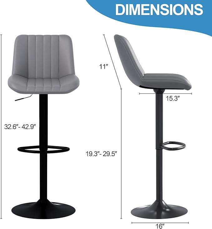 Shintenchi Swivel Bar Stools Set of 4, Adjustable Faux Leather Upholstered - Image 3
