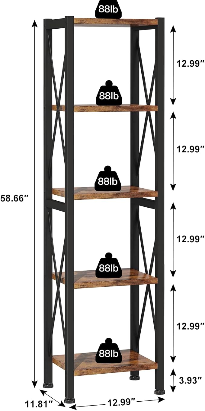 Homeiju 5-Tier Narrow Bookshelf, Ladder Bookshelf, Tall Bookshelf - Image 3