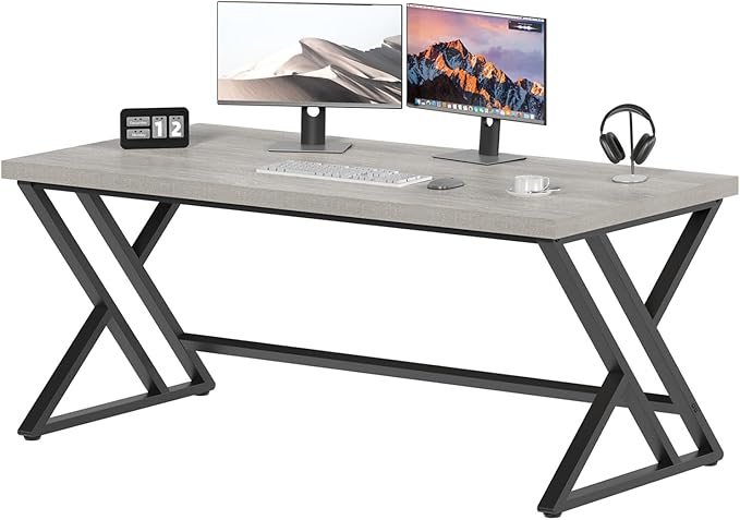 LVB Large Home Office Desk, Long Industrial Computer Desk, Metal Wood Writing - Image 6