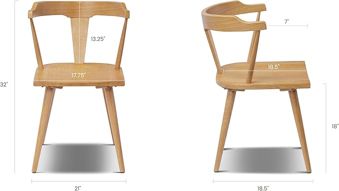 POLY & BARK Mid Century Modern Enzo Oak Dining Chair – Solid Oak Wood Splat - Image 2