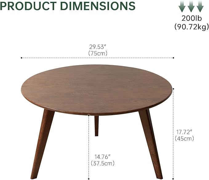 100% Solid Oak Wood Mini Coffee Table, Round Side Table w/Solid Wood Legs - Image 2