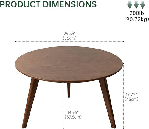 100% Solid Oak Wood Mini Coffee Table, Round Side Table w/Solid Wood Legs - Image 2