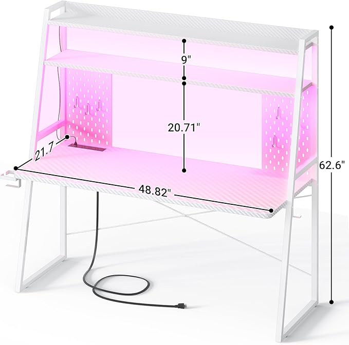 Gaming Desk with Hutch and LED Lights, Gaming Computer Desk with Power Outlets - Image 2
