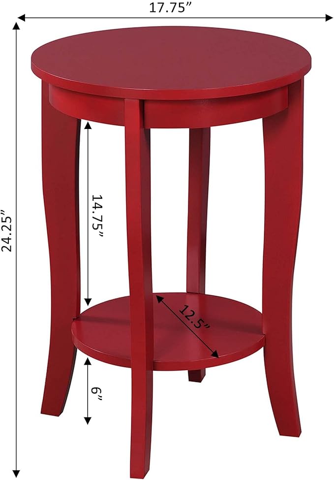 Convenience Concepts American Heritage Round End Table, Cranberry Red - Image 3