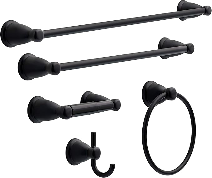 Franklin Brass Kinla 5-Piece Bathroom Set Matte Black 18" and 24" Towel Bar by FranklinBrass