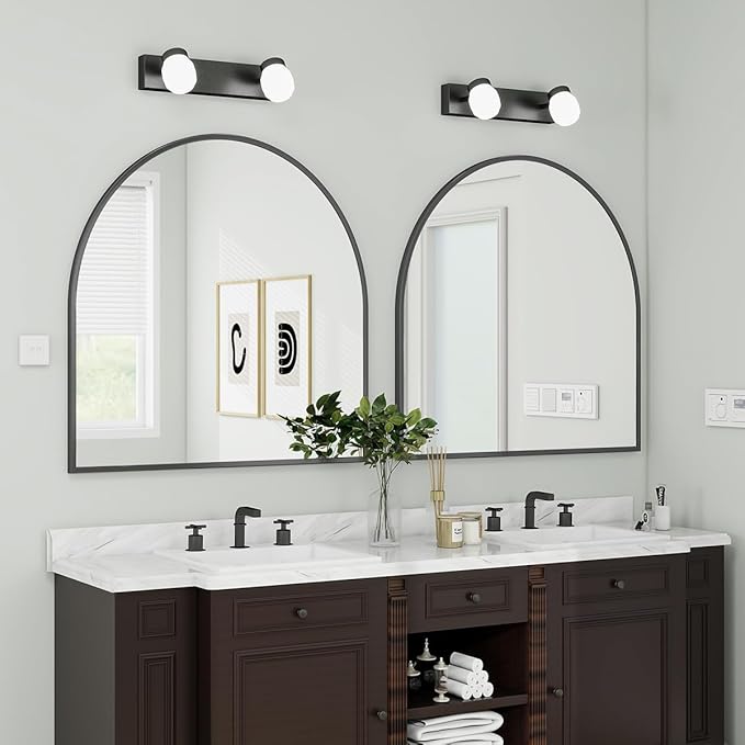 BEAUTYPEAK 31"x32" Arch Bathroom Mirror, Wall Mounted Vanity Metal Frame Mirror - Image 6