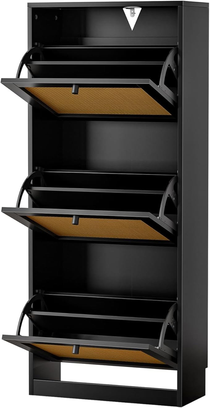 Rattan Shoe Cabinet 3-Tier, Narrow Shoe Cabinet - Image 8