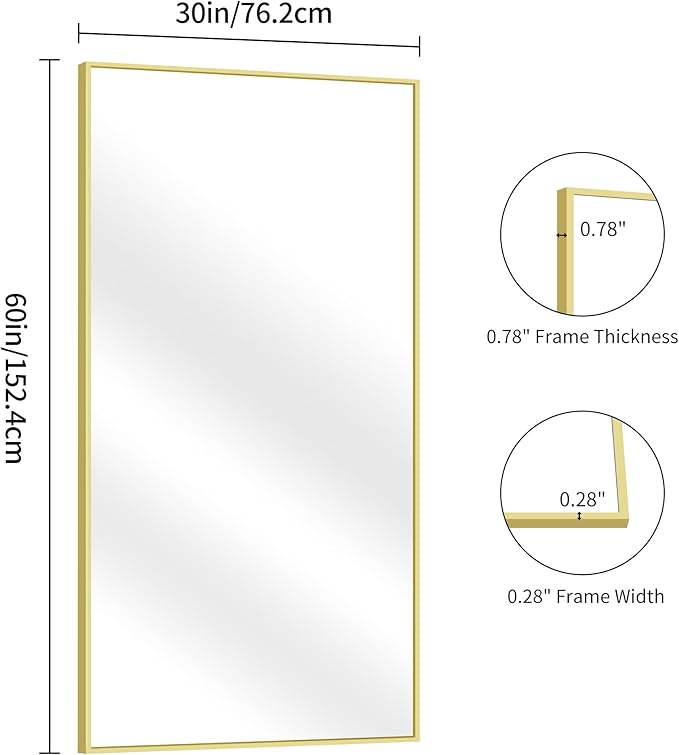 YIROMAN Bathroom Mirror 60"x30", Large Brushed Gold Bathroom Mirror - Image 6