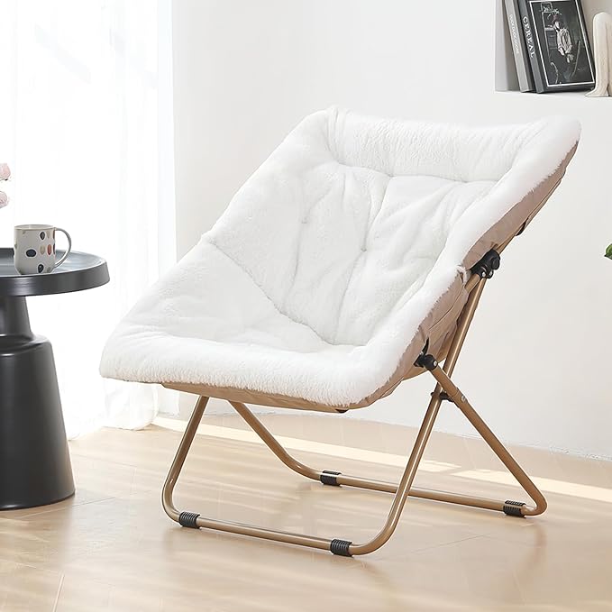 Saucer Chair, Comfy Bedroom Chairs, Oversized Folding Faux Fur Chair, Foldable by Furlide
