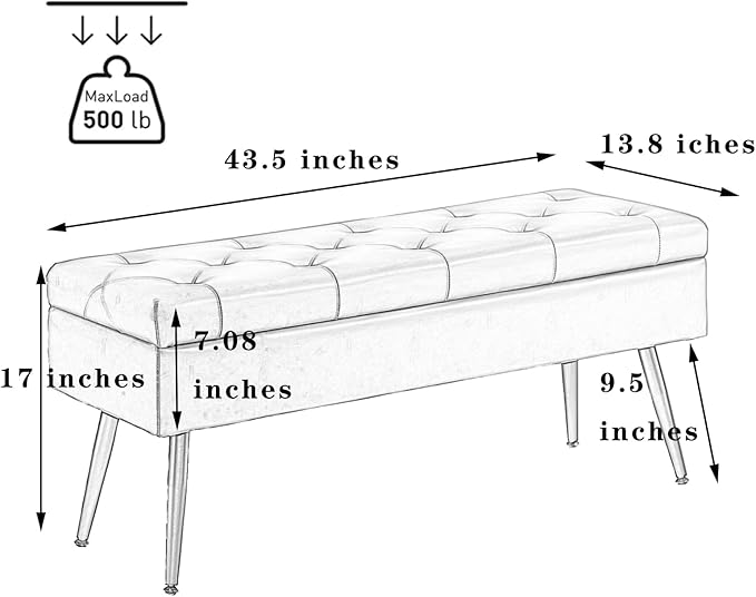 CUYOCA Storage Ottoman Bench, 43.5" Faux Leather Upholstered Entryway Bench - Image 2