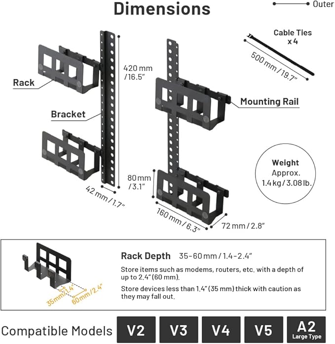 WALL V3 High Type TV Stand w/Multi-Device Holder and Soundbar Shelf L Black Set - Image 5