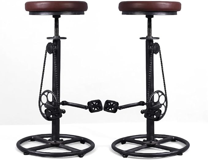 Vintage Bar Stools Swivel PU Seat 29-37inch Height Adjustable Extral Tall by BOKKOLIK