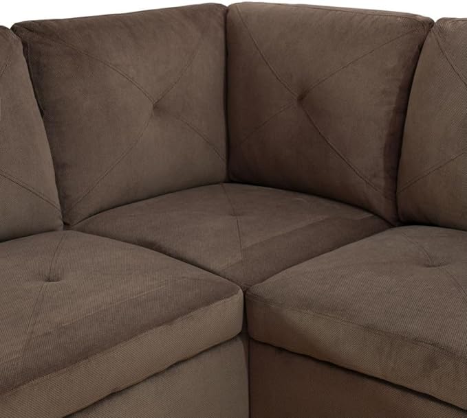 Brown L-Shaped 3-Piece Corduroy Fabric Sofa - Image 7