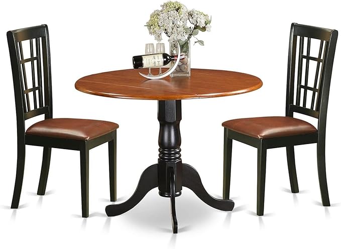 East West Furniture DLNI3-BCH-LC 3 Piece Dining Set Contains a Round Dining by EastWestFurniture