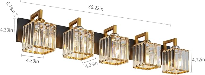 Modern Bathroom Vanity Light 5-Lights Black Gold Crystal Wall Lamp Bathroom - Image 3